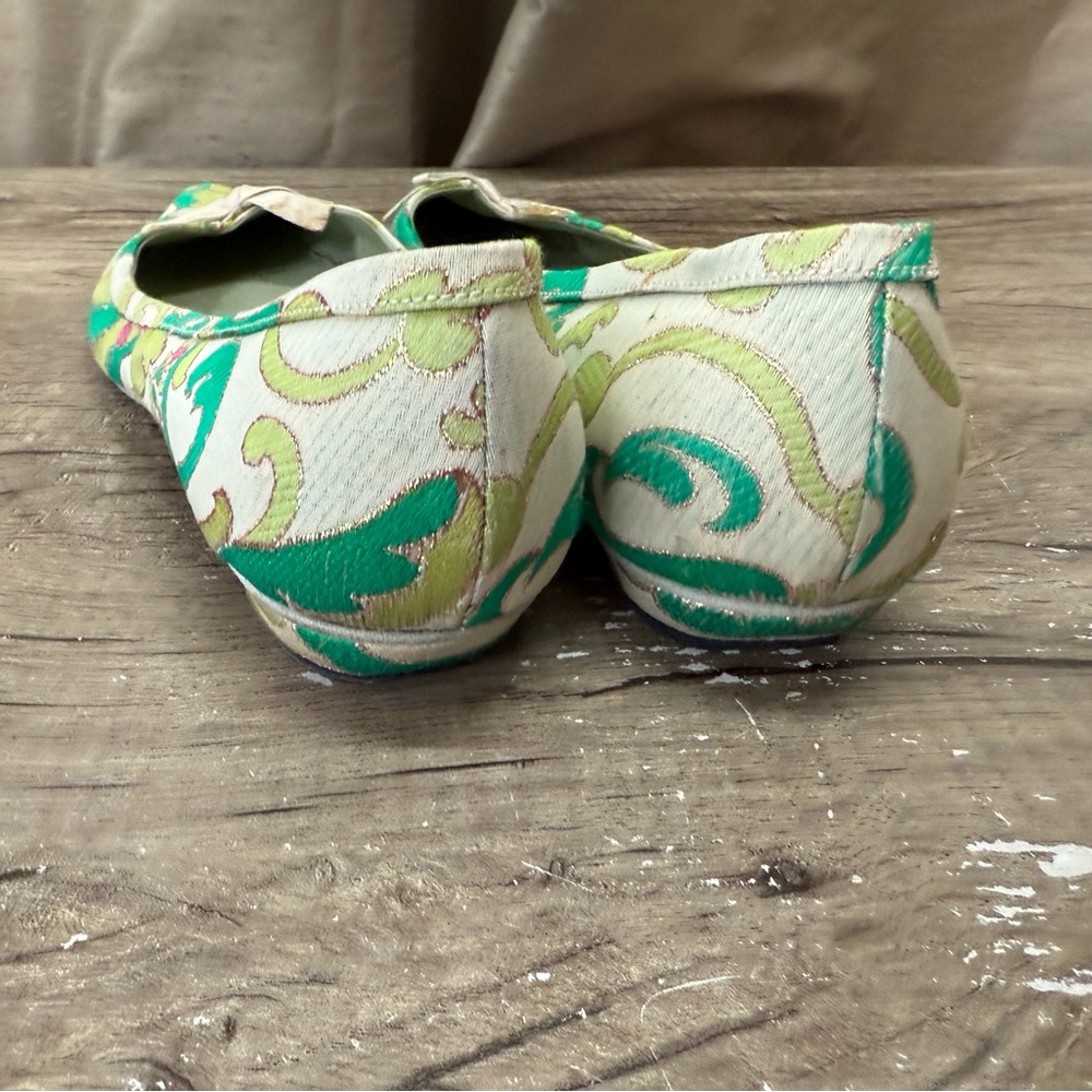Vtg Prada SS2003 Green‎ Brocade Flat Shoes 37.5 - Picture 7 of 11